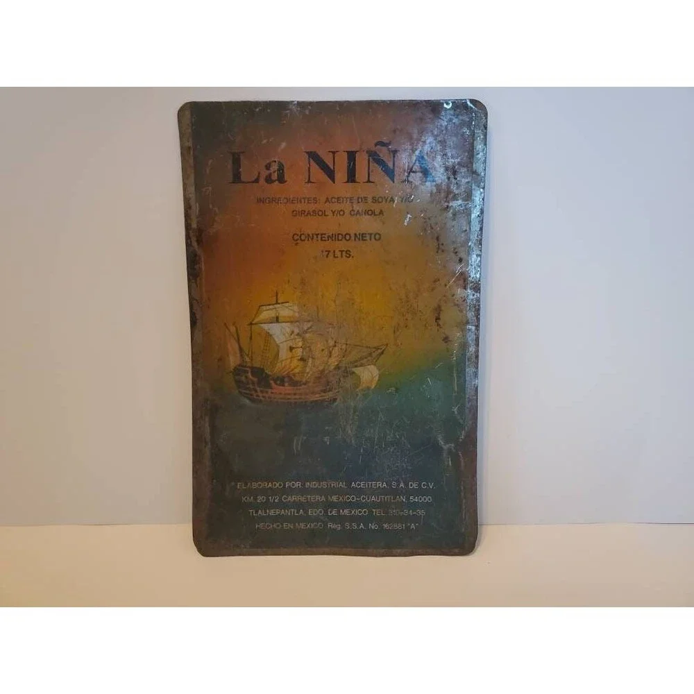 Vintage Rare La Niña Mexico Cooking Canola Oil Tin Advertising SIGN 13x9 inches